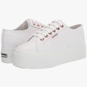 Superga Women's White Platform Sneakers with Rose Gold Accents